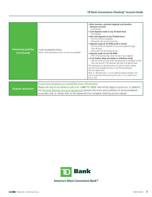 TD Bank Convenience CheckingSM Account Guide