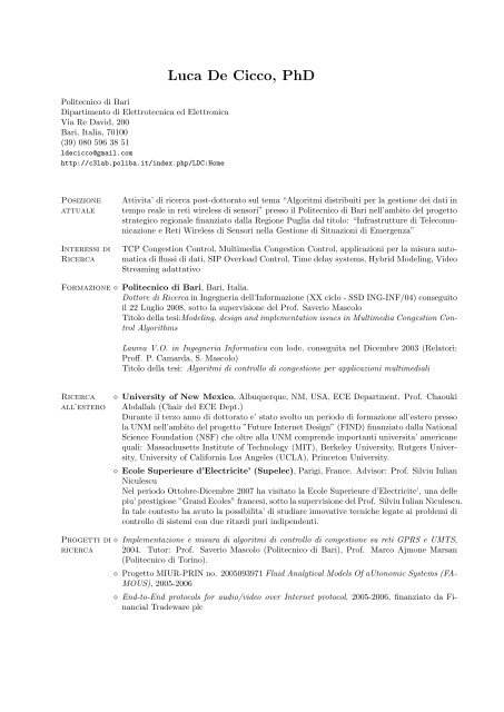 Ldc cv ita.pdf - C3Lab - Politecnico di Bari