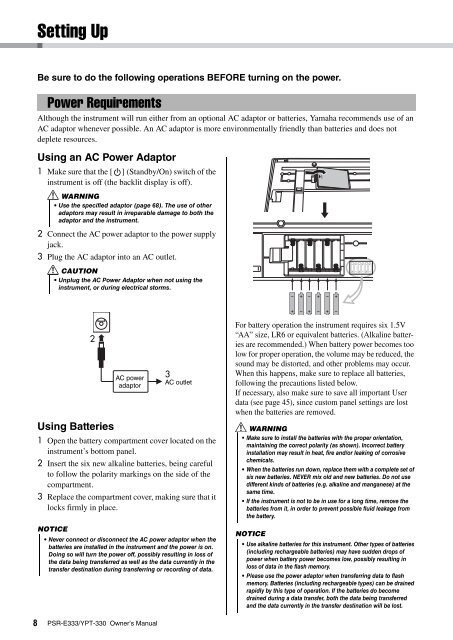 PSR-E333/YPT-330 Owner's Manual - Yamaha Downloads