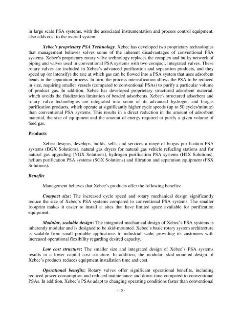 ANNUAL INFORMATION FORM – XEBEC ADSORPTION INC. – For ...