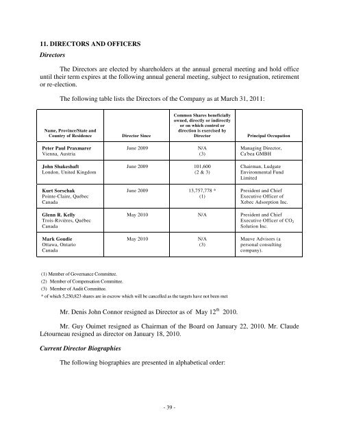 ANNUAL INFORMATION FORM – XEBEC ADSORPTION INC. – For ...