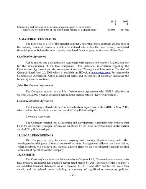 ANNUAL INFORMATION FORM – XEBEC ADSORPTION INC. – For ...