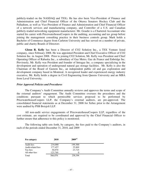 ANNUAL INFORMATION FORM – XEBEC ADSORPTION INC. – For ...