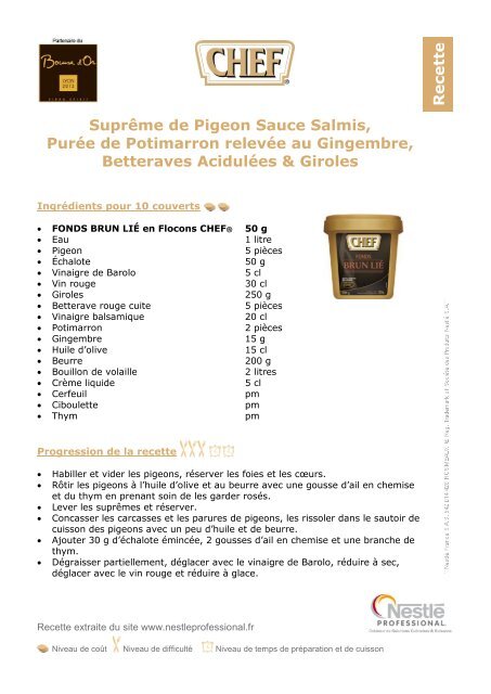 Suprême de Pigeon Sauce Salmis, Purée de Potimarron relevée au ...