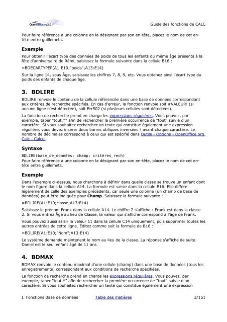 GUIDE DES FONCTIONS DE CALC - OpenOffice.org