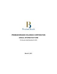 PREMIUM BRANDS HOLDINGS CORPORATION