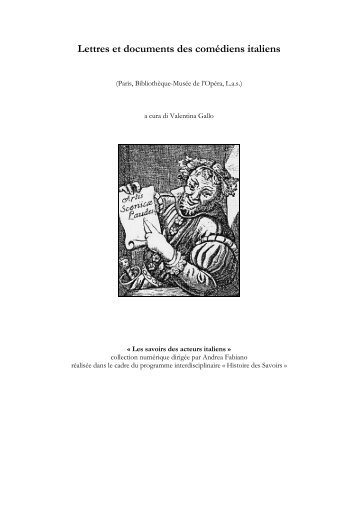 Lettres et documents des comédiens italiens, Valentino Gallo ... - irpmf