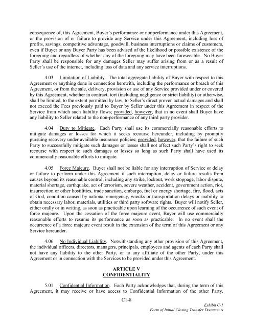 MASTER ASSET PURCHASE AGREEMENT BY ... - Canadian Stocks