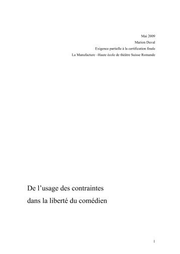 De l'usage des contraintes dans la liberté du comédien - HETSR