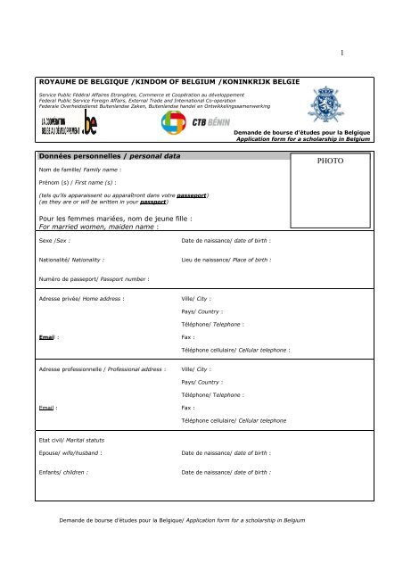 Formulaire de demande de bourse d'études en Belgique - CTB Bénin