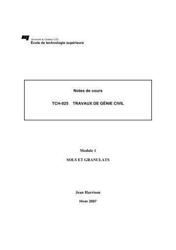 Notes de cours TCH-025 TRAVAUX DE GÉNIE CIVIL Module 1 ...