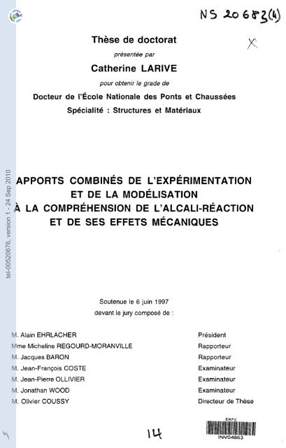 Apports combinés de l'expérimentation et de la modélisation à ... - TEL