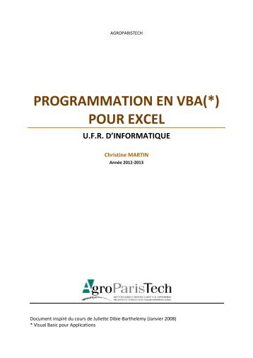 MACRO VBA(*) AVEC EXCEL - AgroParisTech