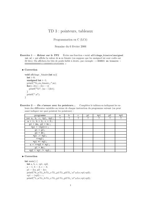 TD 3 : pointeurs, tableaux