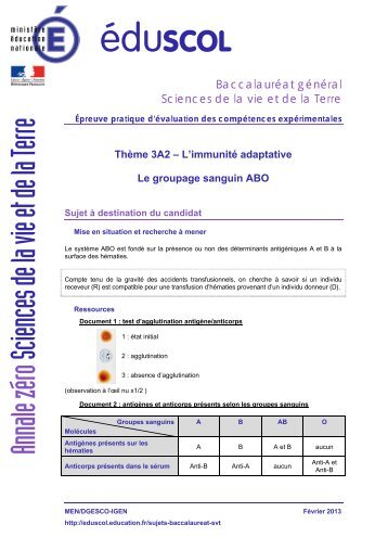 Le groupage sanguin ABO - Ministère de l'Éducation nationale