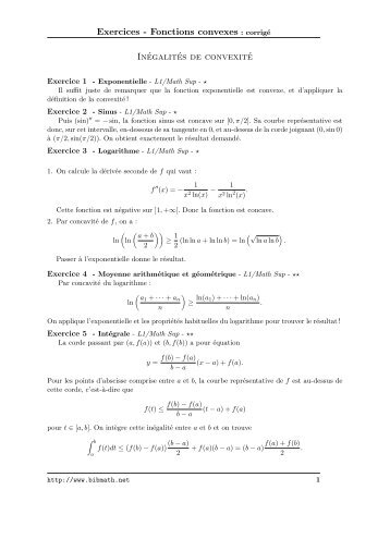 Exercices - Fonctions convexes : corrigé Inégalités de ... - Bibmath