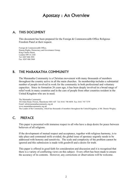 Apostasy : An Overview - The Maranatha Community