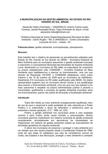 a municipalização da gestão ambiental no estado do rio ... - Unioeste