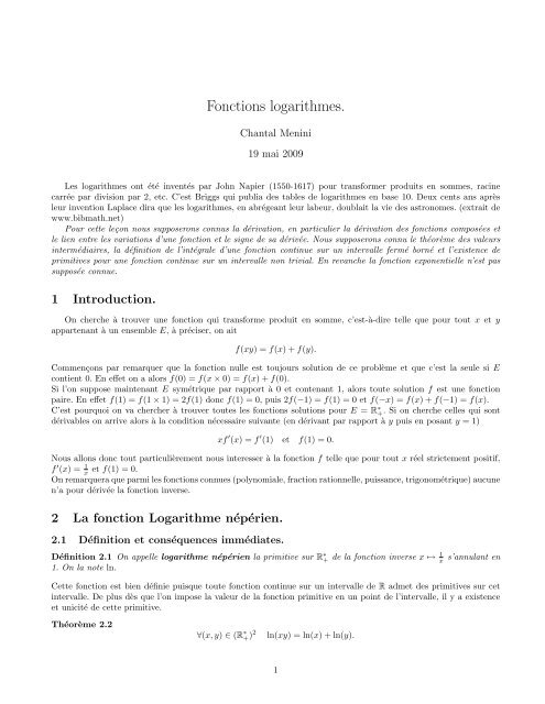exposé70 (Fonctions logarithmes)