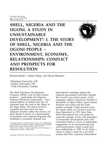 SHELL, NIGERIA AND THE OGONI. A STUDY IN UNSUSTAINABLE ...