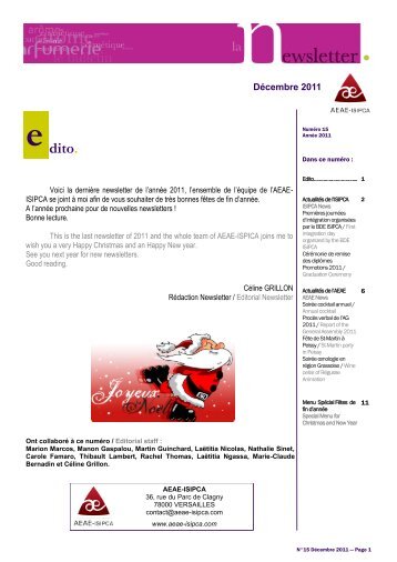 Newsletter Janvier 01 - Association des élèves et anciens de l'ISIPCA