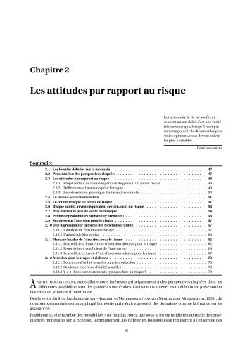 Chapitre 2 Les attitudes par rapport au risque