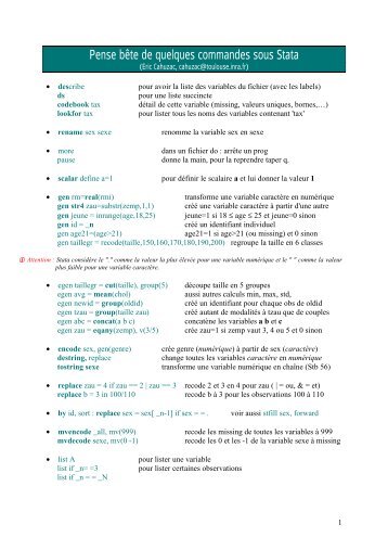 Pense bête de quelques commandes sous Stata - Inra