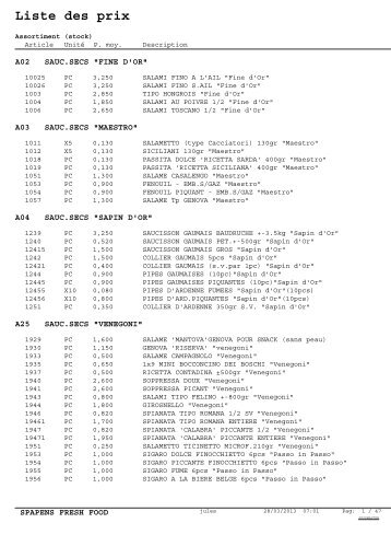 Liste des prix - Spapens