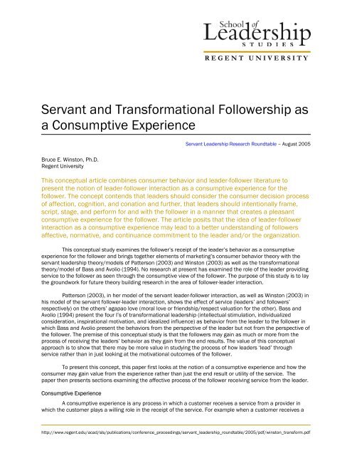 Servant and Transformational Followership as a ... - Regent University