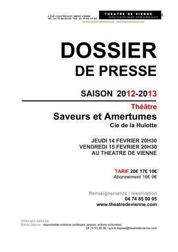 Saveurs et Amertumes dossier de presse - Théâtre de Vienne