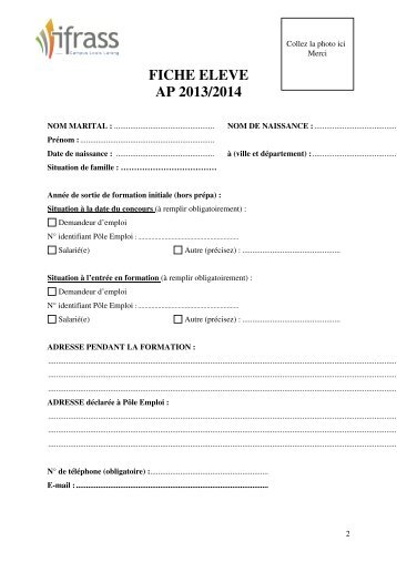 fiche admis auxiliaire de puericulture 2013 - Ifrass