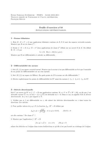 Feuille d'exercices no10 Applications différentiables.