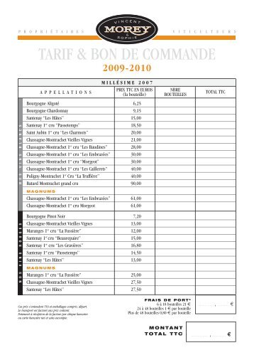 TARIF & BON DE COMMANDE - Vincent et Sophie Morey