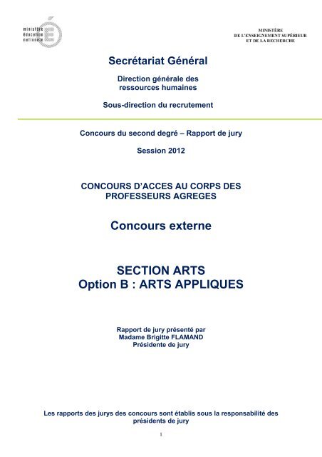 Concours externe SECTION ARTS Option B : ARTS APPLIQUES