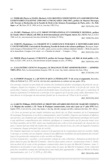 La Mémoire du Droit - Librairie La Memoire du Droit