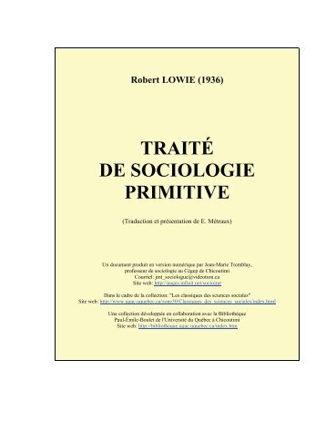 TRAITÉ DE SOCIOLOGIE PRIMITIVE - Anthropomada