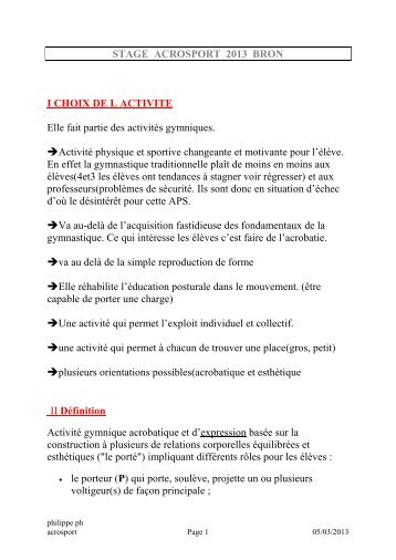 Document de stage de Philippe Roig-Pons