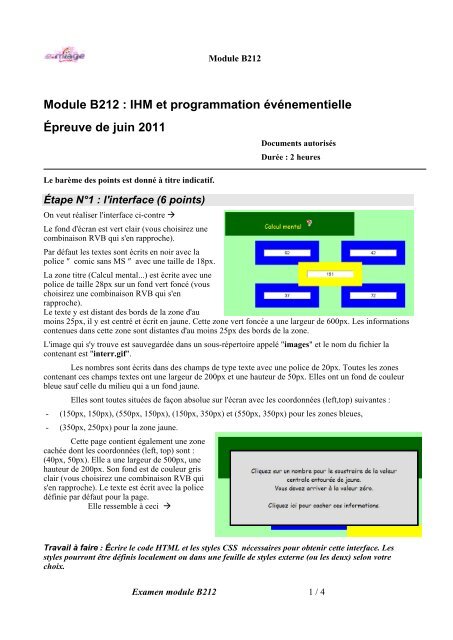 Module B212 : IHM et programmation événementielle Épreuve de ...