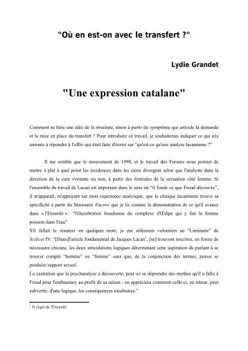 "Une expression catalane" - Ecole de Psychanalyse des Forums du ...