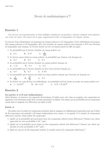 Devoir de mathématiques n7 - Emmanuel Morand