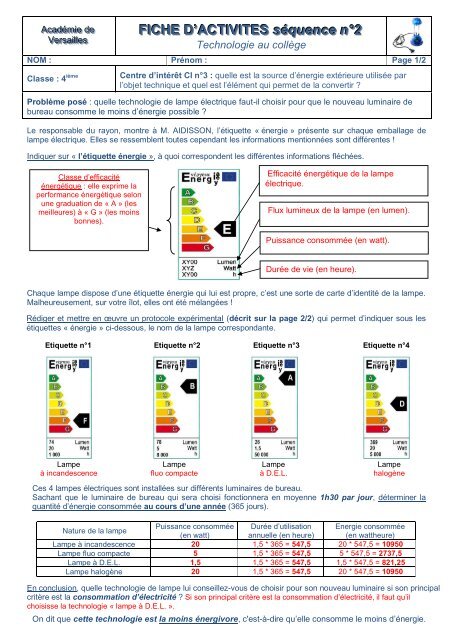 FICHE D'ACTIVITES séquence n°2