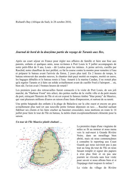 journal de bord de la 12ème étape - Le Tour du monde du Taranis