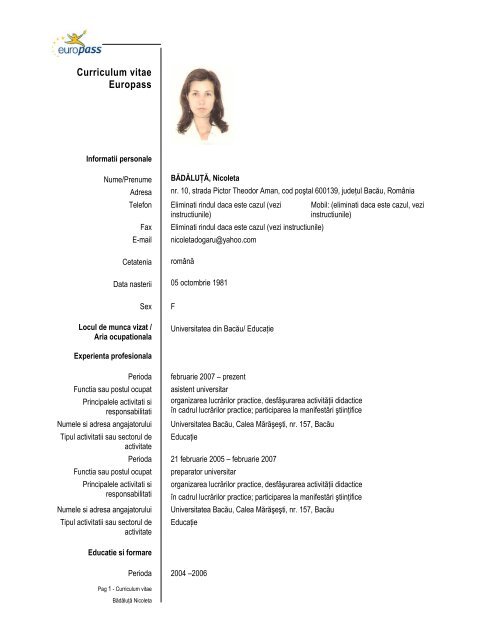 Cv Si Lista De Lucrari Cadre Didactice