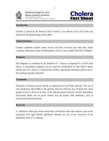 Fact Sheet Cholera - Sri Lanka Epidemiological Unit