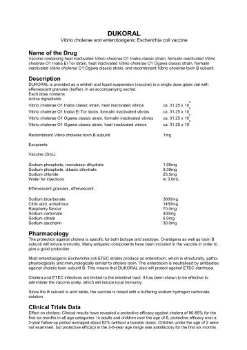 Dukoral, Oral suspension - Medsafe