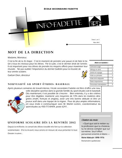 Info-FADETTE - Commission scolaire de Saint-Hyacinthe