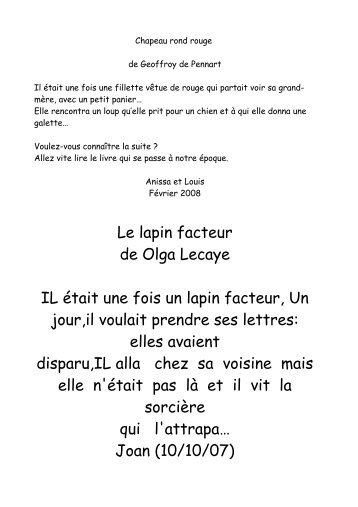 Le lapin facteur de Olga Lecaye IL était une fois un lapin ... - Cndp