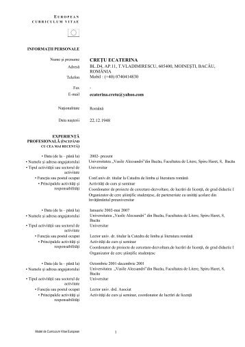 Cretu Ecaterina - Cadre Didactice - Vasile Alecsandri