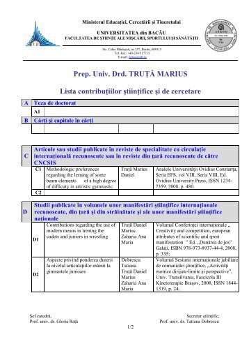 Prep. Univ. Drd. TRUŢĂ MARIUS Lista ... - Cadre Didactice