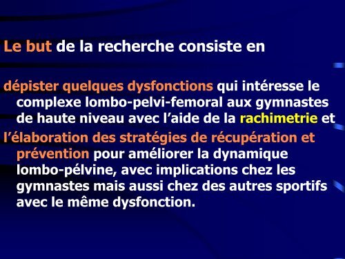 Programme de récupération des dysfonctions du ... - Cadre Didactice